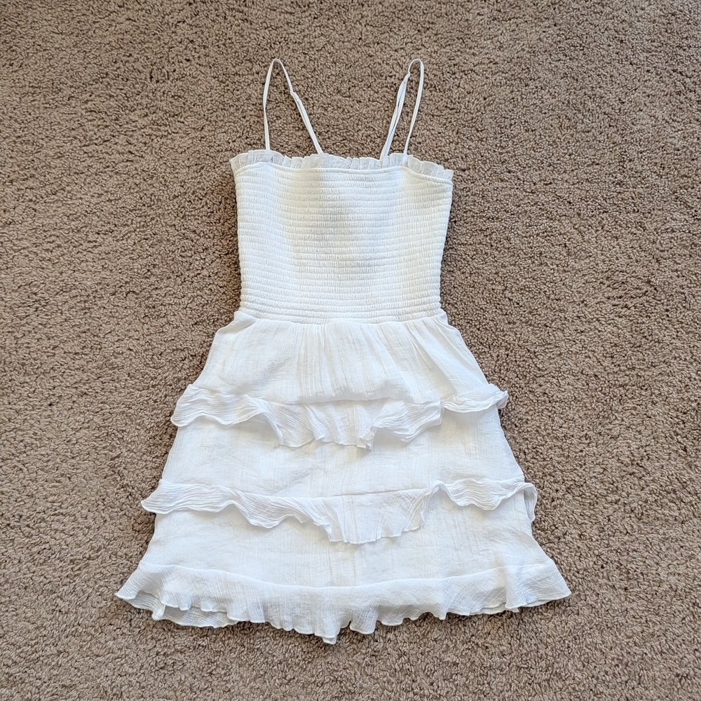 Altar'd State White Tiered Palmer Smocked Mini Dress Size Medium